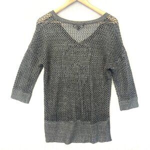 Rock & Republic Skull Open Knit Pullover Sweater Womens Medium Gray Punk Goth